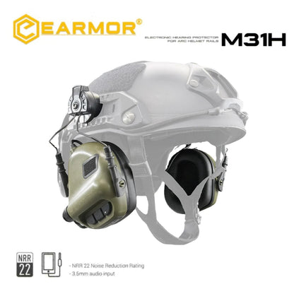 EARMOR M31H MOD4 Casque ARC Casque Rails Protecteur Auditif Électronique - Feuillage Vert 